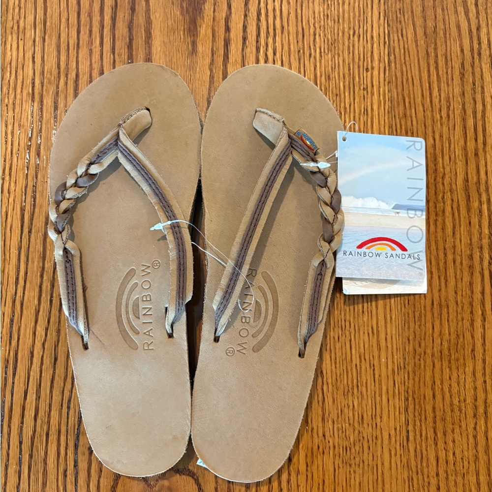 Rainbow Tan Braided Strap Sandals